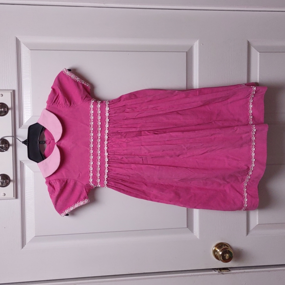 Glorimont Pink Corduroy Dress with Flower Trim 5